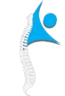 ChiroCure Center logo featuring a side-view human figure with a prominent white spine, blue flowing upper body arch, and circular element symbolizing chiropractic alignment and spinal health