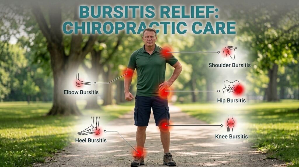 Common bursitis locations including shoulder, hip, knee, elbow and heel – chiropractic care at ChiroCure Health Center Jacksonville FL